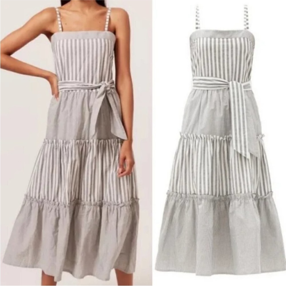 SOLID & STRIPED Gray and White Spaghetti Strap Sundress